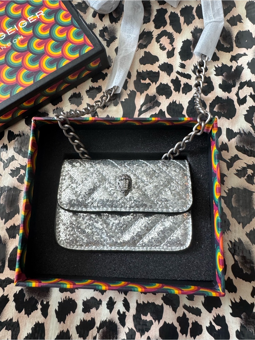 Silver Quilted Crossbody Bag with Chain Strap